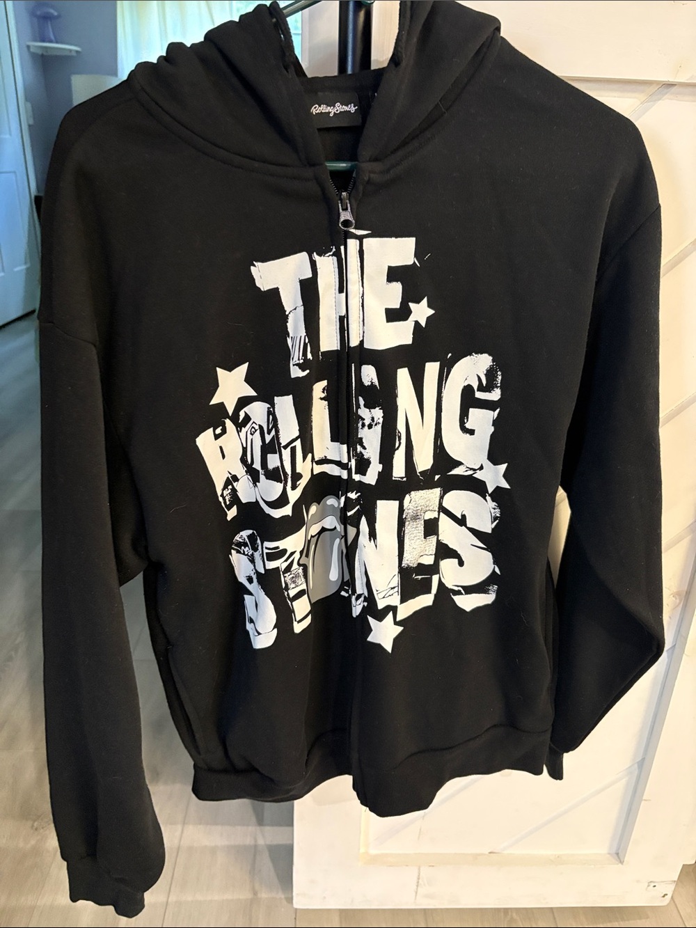the Rolling Stones Black Zip Hoodie with White Graphic